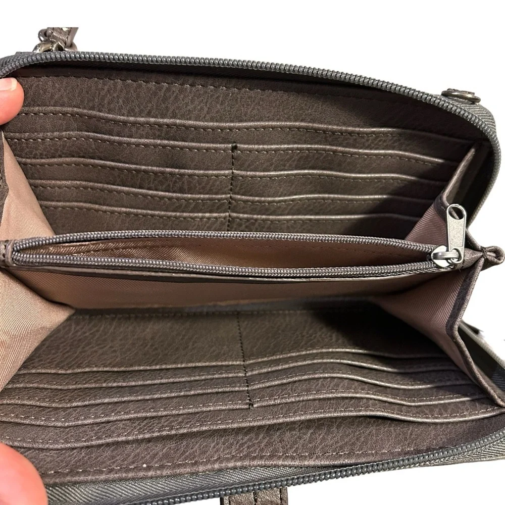 The Sak Iris grey leather wristlet